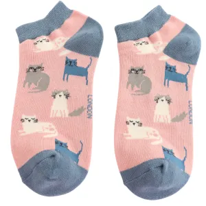 Cute Kitten Bamboo Trainer Socks in Dusky Pink by Miss Sparrow, Size UK 4-7