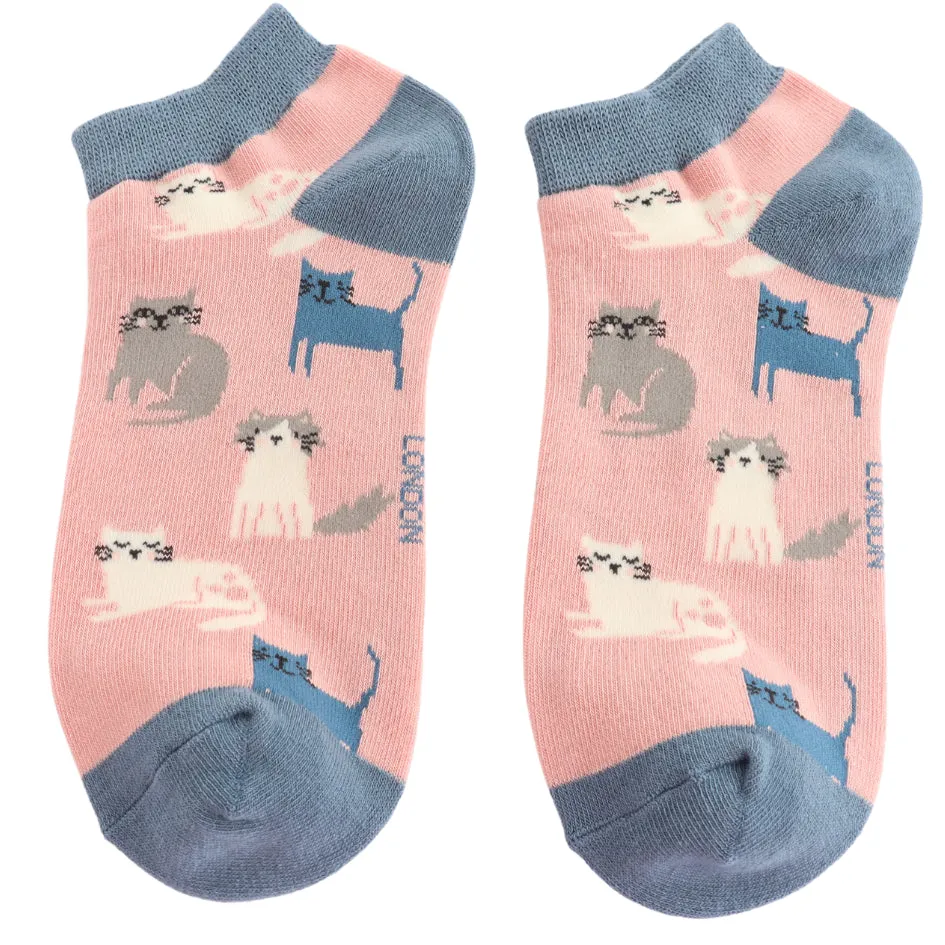 Cute Kitten Bamboo Trainer Socks in Dusky Pink by Miss Sparrow, Size UK 4-7