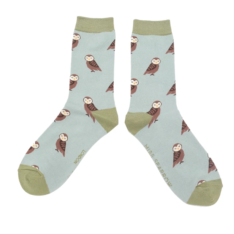 Cute Owls Bamboo Socks in Duck Egg by Miss Sparrow, Size UK 4-7