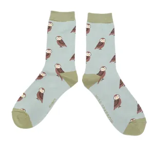 Cute Owls Bamboo Socks in Duck Egg by Miss Sparrow, Size UK 4-7