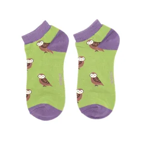 Cute Owls Bamboo Trainer Socks in Green by Miss Sparrow, Size UK 4-7