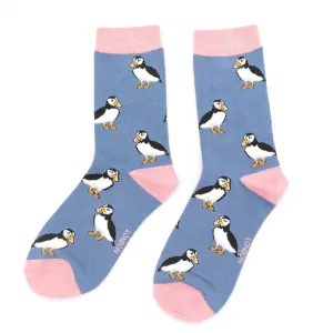 Cute Puffin Bamboo Socks in Denim by Miss Sparrow, Size UK 4-7