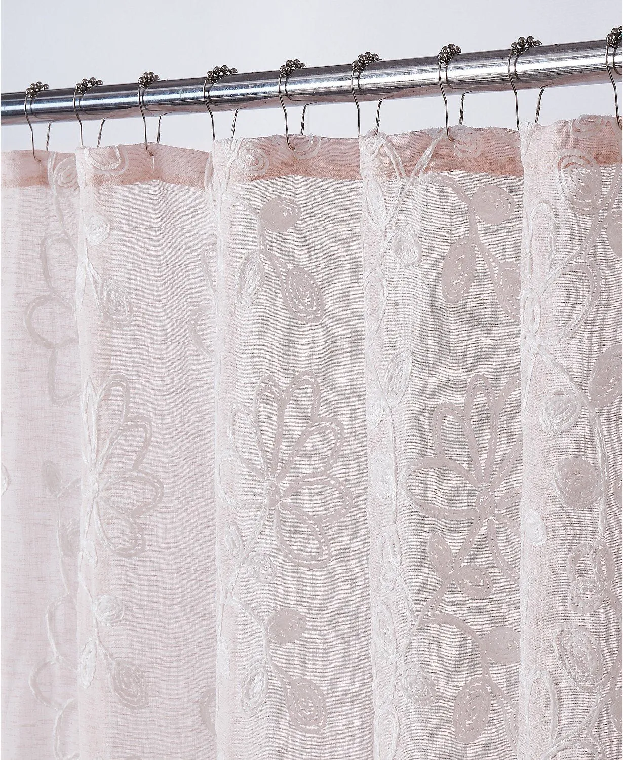 Dainty Home Rita 3D Linen Look Textured Floral 3D Chenille Designed Fabric Shower Curtain