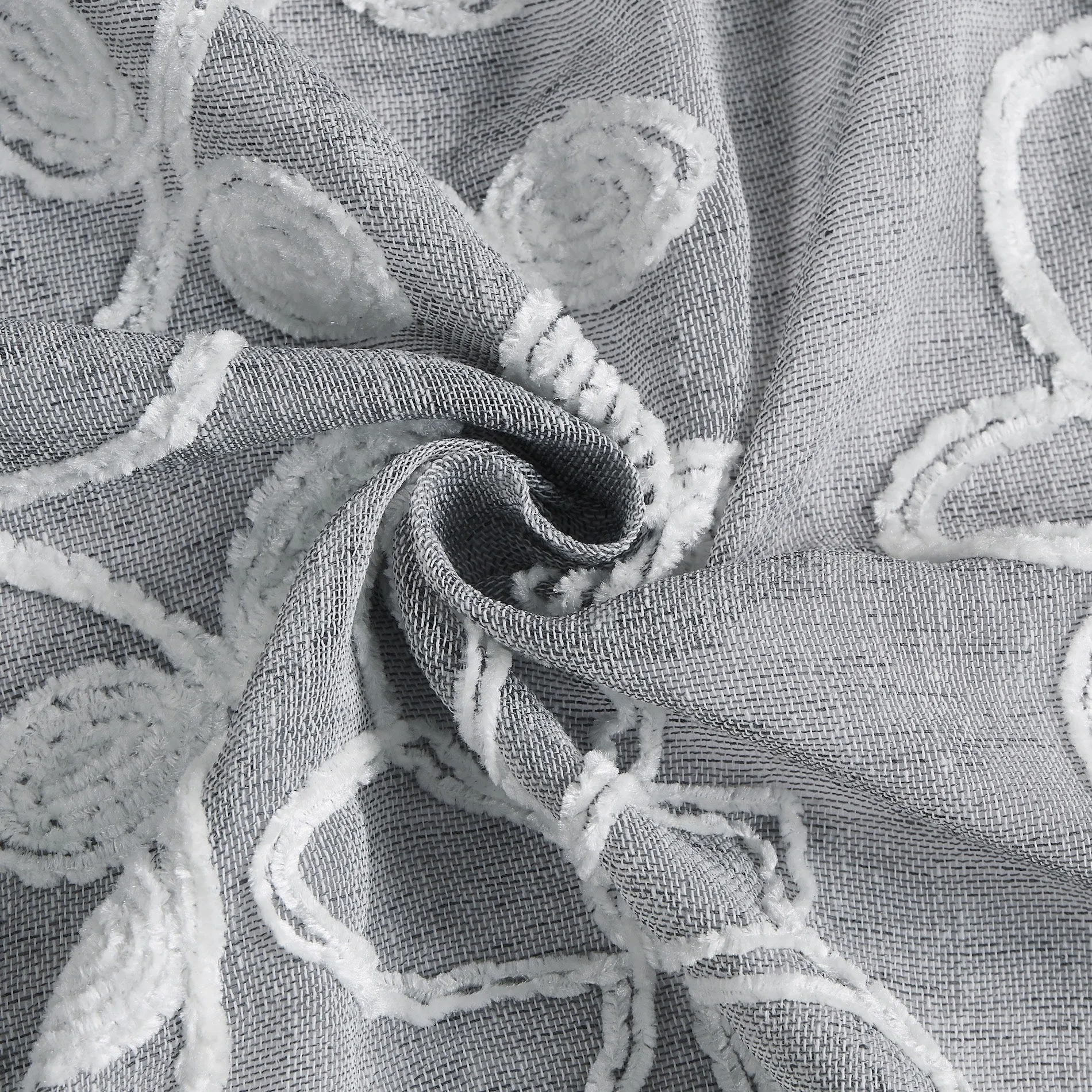 Dainty Home Rita 3D Linen Look Textured Floral 3D Chenille Designed Fabric Shower Curtain