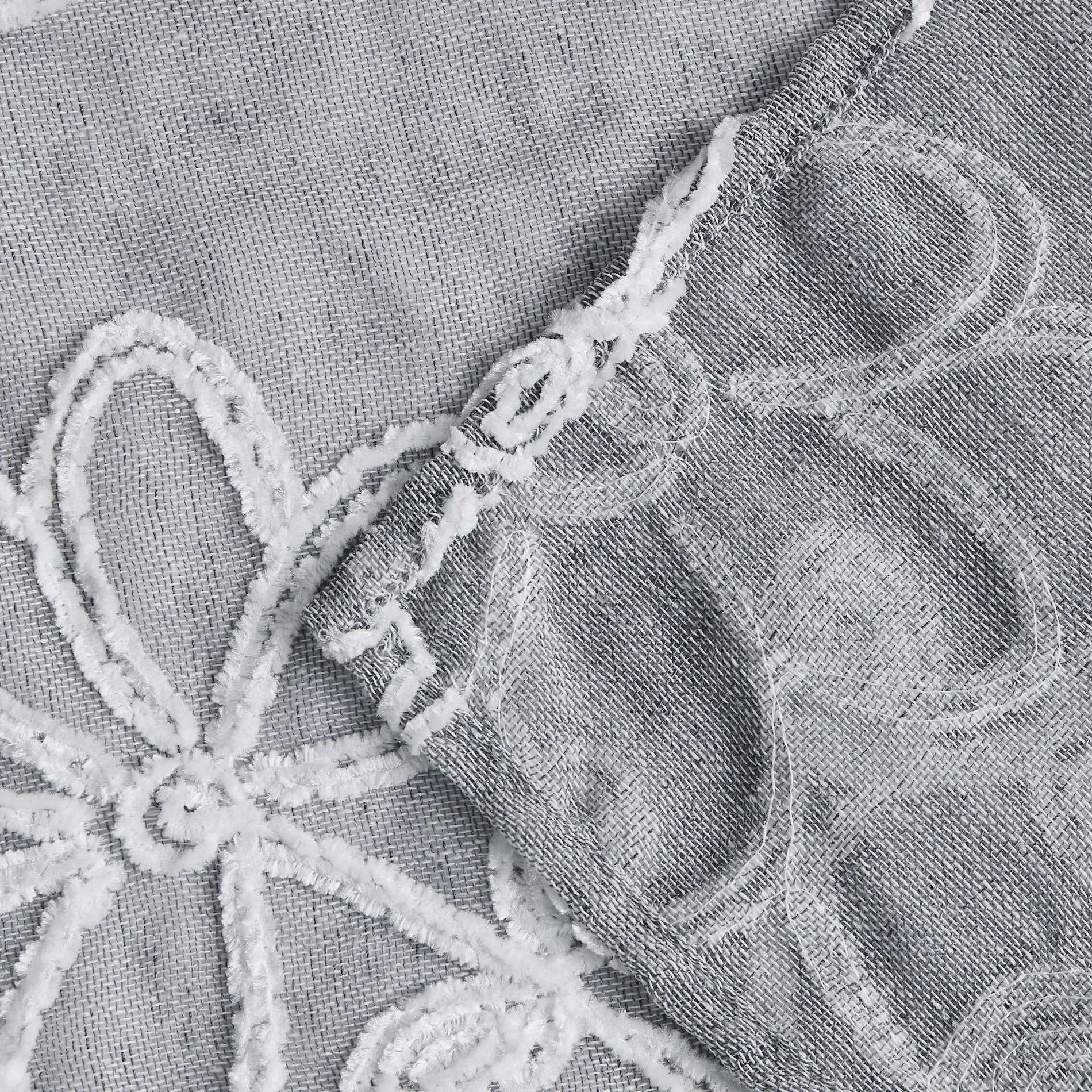 Dainty Home Rita 3D Linen Look Textured Floral 3D Chenille Designed Fabric Shower Curtain