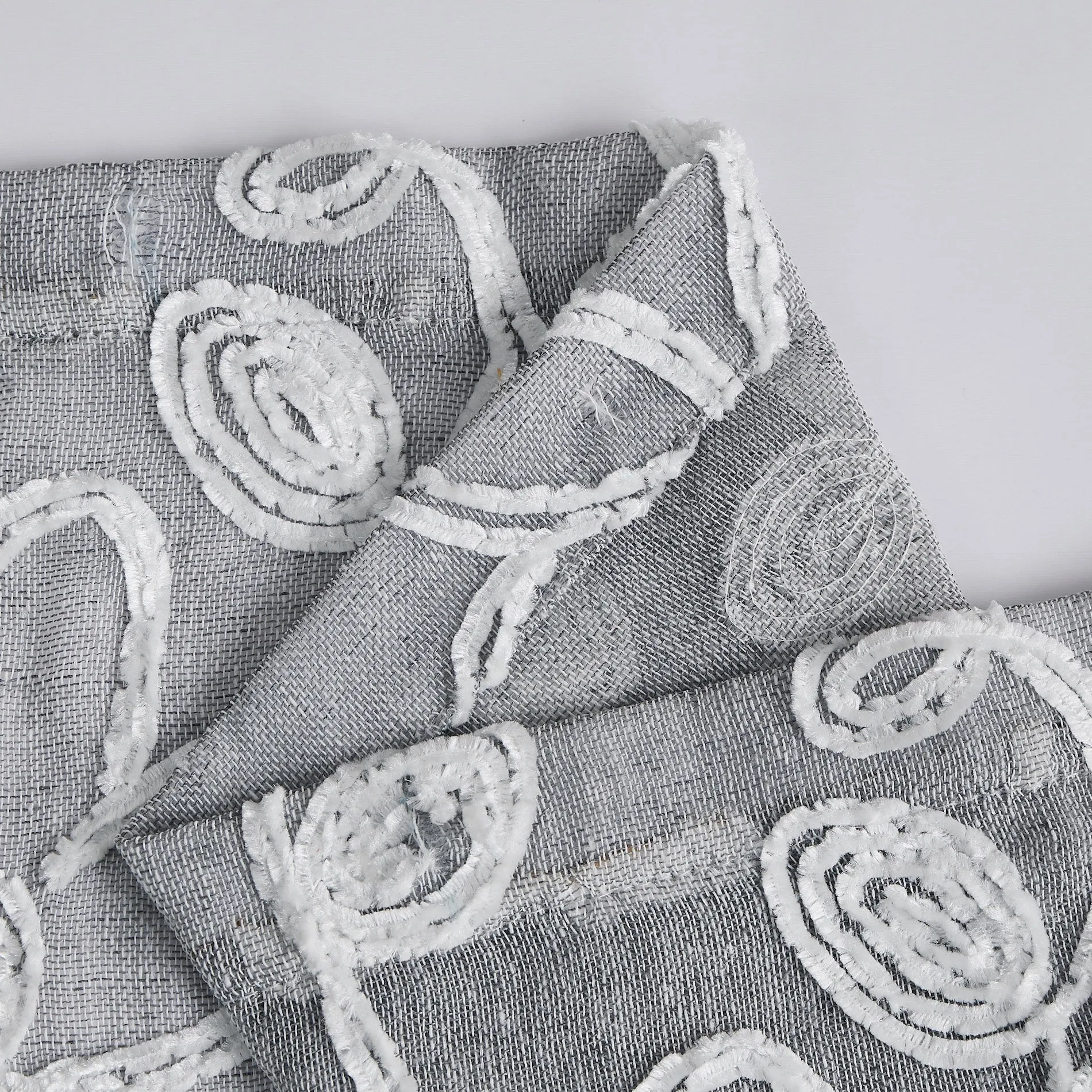 Dainty Home Rita 3D Linen Look Textured Floral 3D Chenille Designed Fabric Shower Curtain