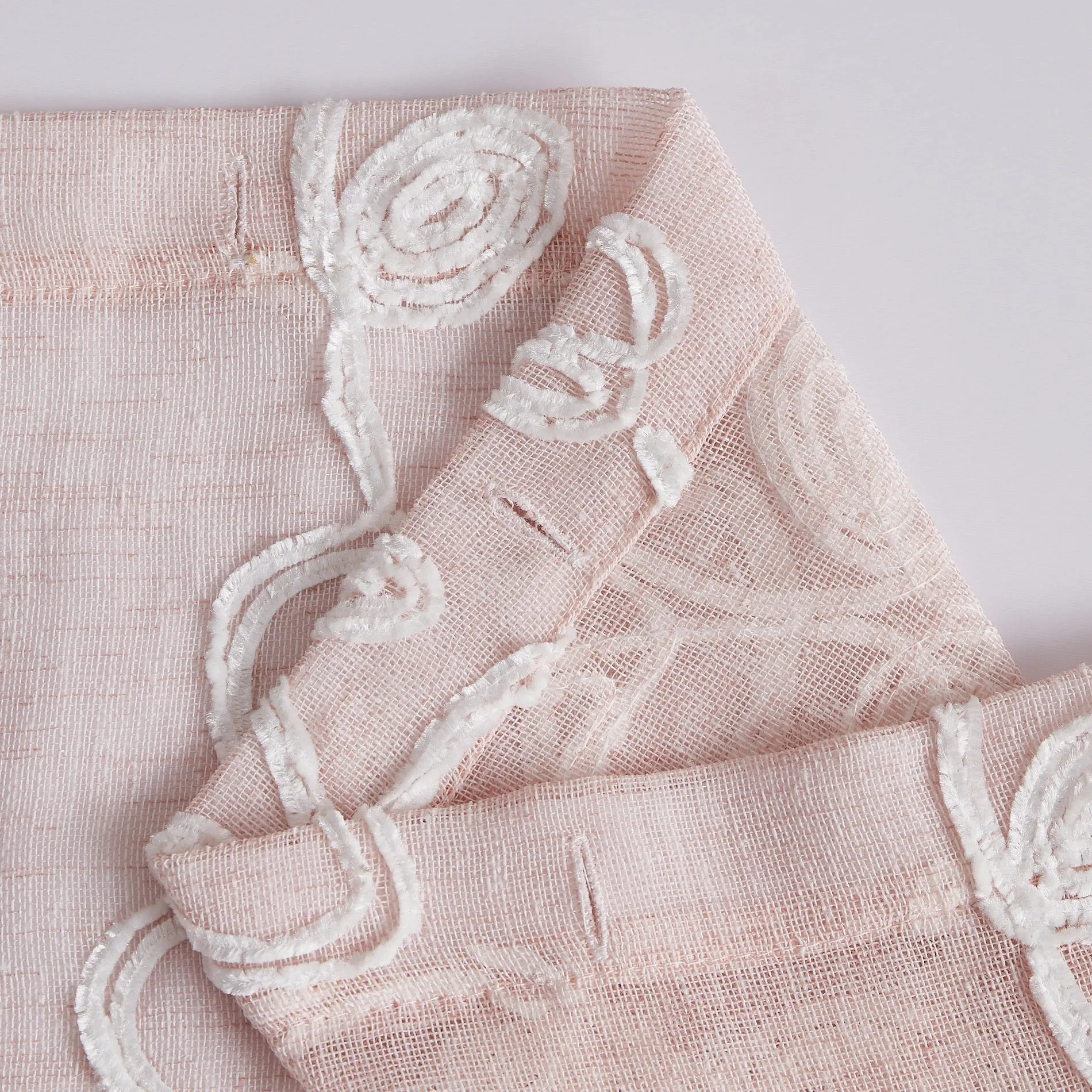 Dainty Home Rita 3D Linen Look Textured Floral 3D Chenille Designed Fabric Shower Curtain