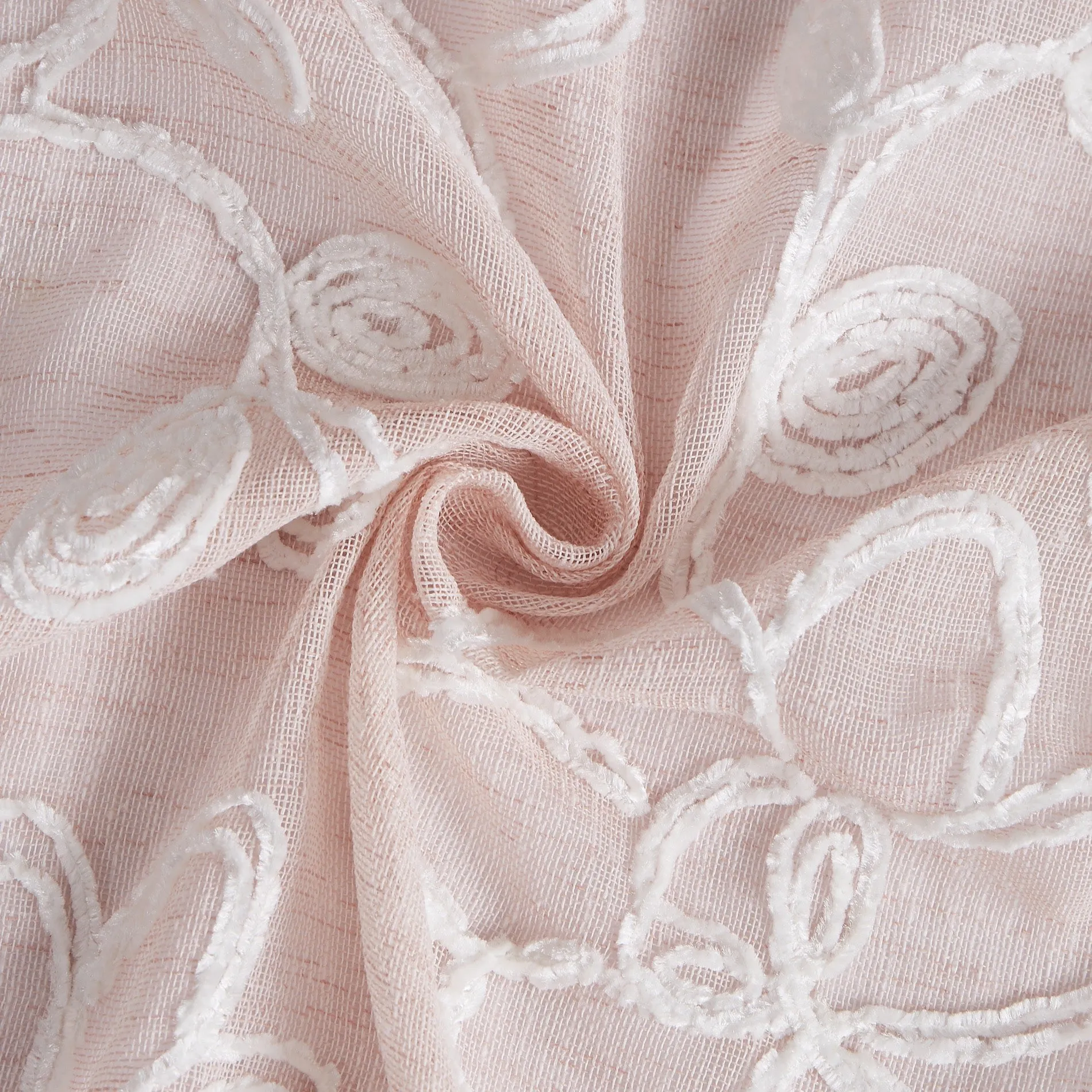 Dainty Home Rita 3D Linen Look Textured Floral 3D Chenille Designed Fabric Shower Curtain