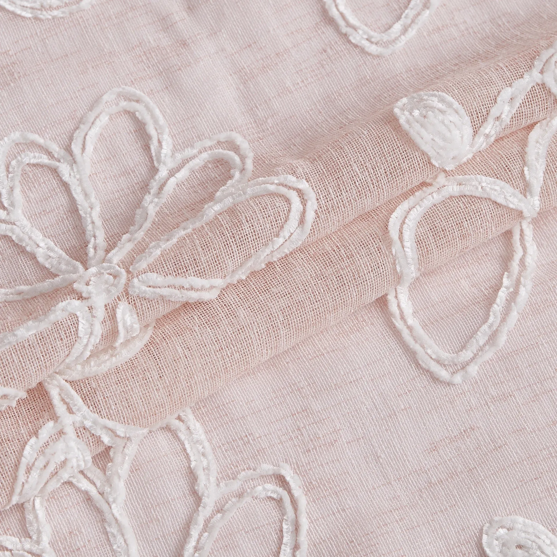 Dainty Home Rita 3D Linen Look Textured Floral 3D Chenille Designed Fabric Shower Curtain