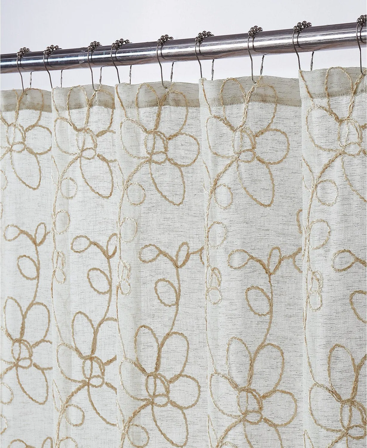 Dainty Home Rita 3D Linen Look Textured Floral 3D Chenille Designed Fabric Shower Curtain