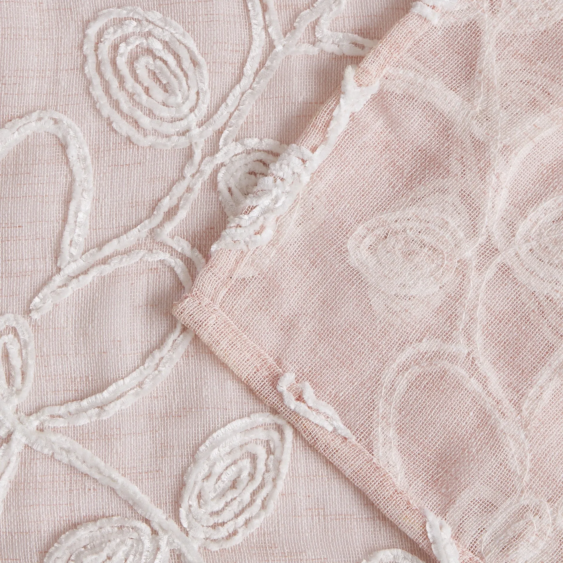 Dainty Home Rita 3D Linen Look Textured Floral 3D Chenille Designed Fabric Shower Curtain