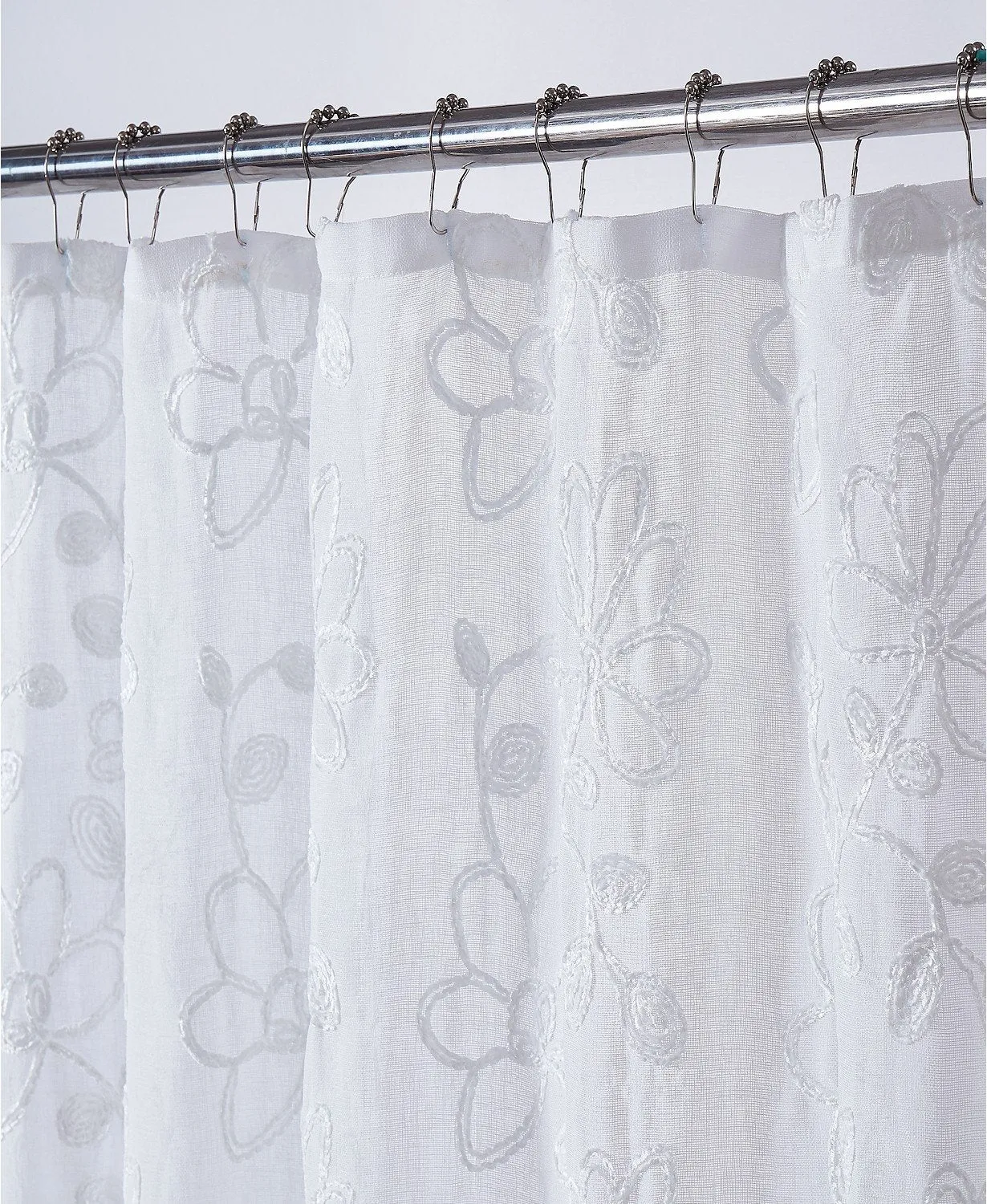 Dainty Home Rita 3D Linen Look Textured Floral 3D Chenille Designed Fabric Shower Curtain