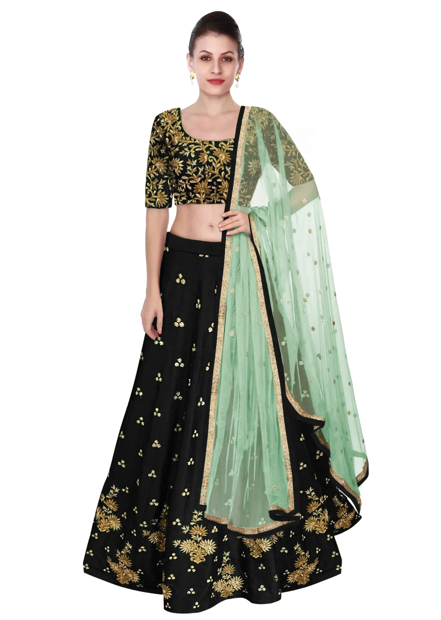 Deep Green Color Lehenga Choli with Light Green Dupatta