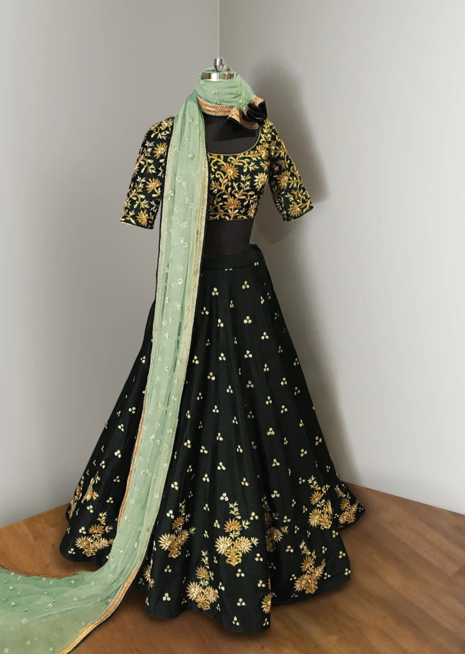 Deep Green Color Lehenga Choli with Light Green Dupatta