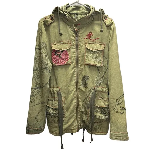 Desigual Man Love Me Kiss Me Love Military Style Jacket Wear Your Art M