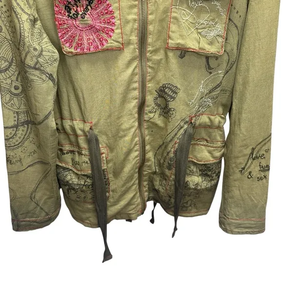 Desigual Man Love Me Kiss Me Love Military Style Jacket Wear Your Art M