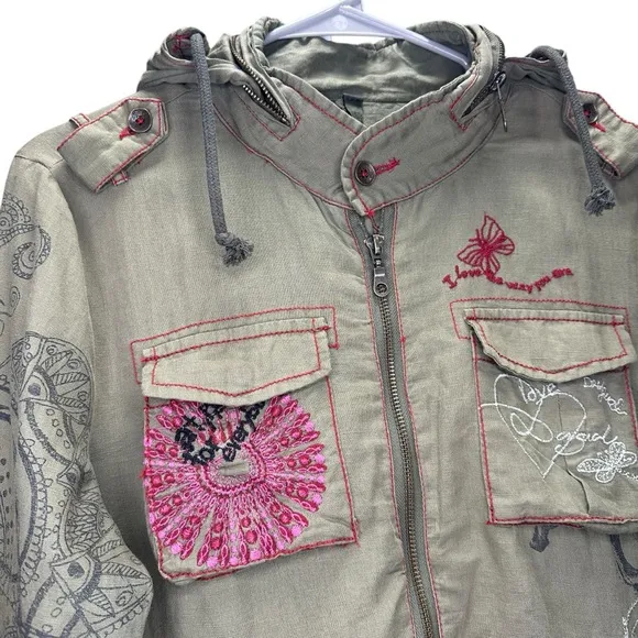 Desigual Man Love Me Kiss Me Love Military Style Jacket Wear Your Art M