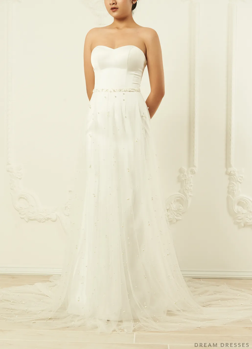 Detachable Bridal Overskirt with Pearls (#Belinda)