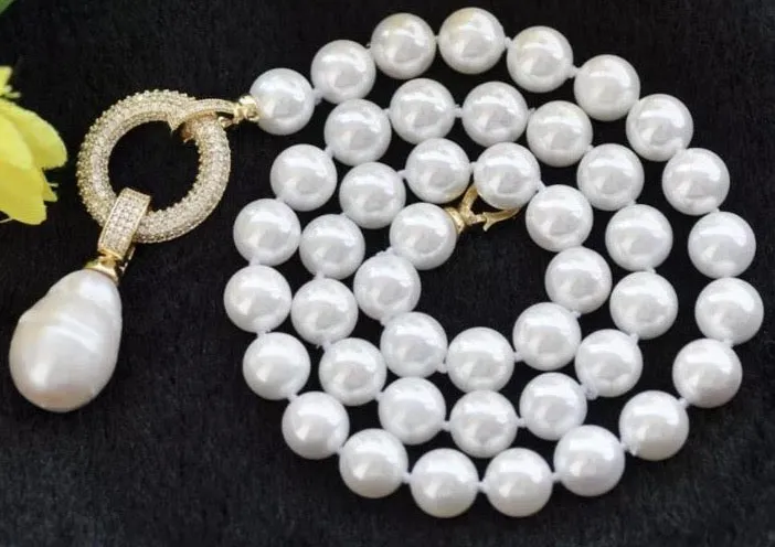 Detachable Keshi Pearl Drop Gemstone Double-Knotted Pearl Statement Necklace 18"