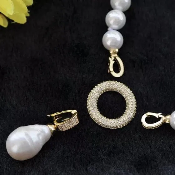 Detachable Keshi Pearl Drop Gemstone Double-Knotted Pearl Statement Necklace 18"