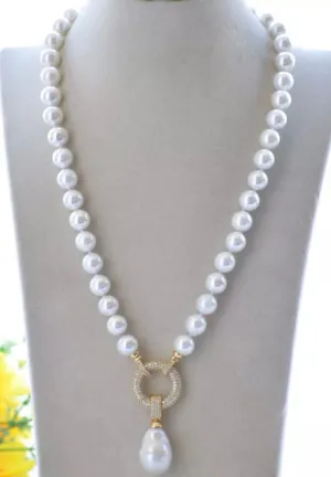 Detachable Keshi Pearl Drop Gemstone Double-Knotted Pearl Statement Necklace 18"