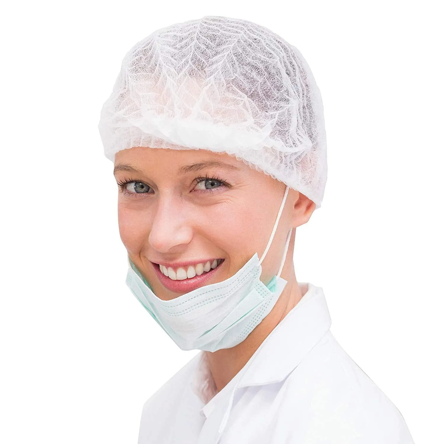 Disposable 100 Pieces Non-woven Hair Net Bouffant Blue