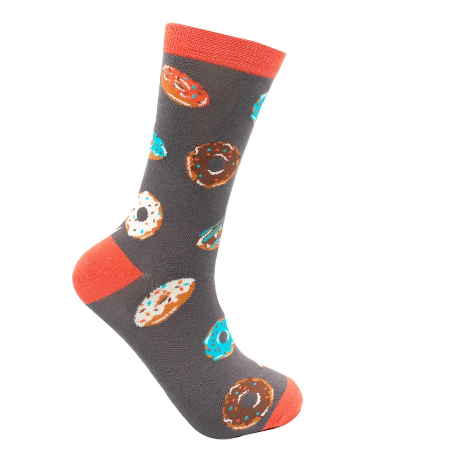 Doughnuts Bamboo Socks in Charcoal by Mr Heron, Size UK 7-11