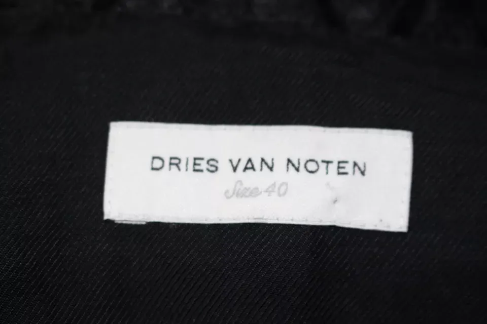 DRIES VAN NOTEN Belgium. Black Silk Jacquard Snap-Front Short Sleeve Jacket