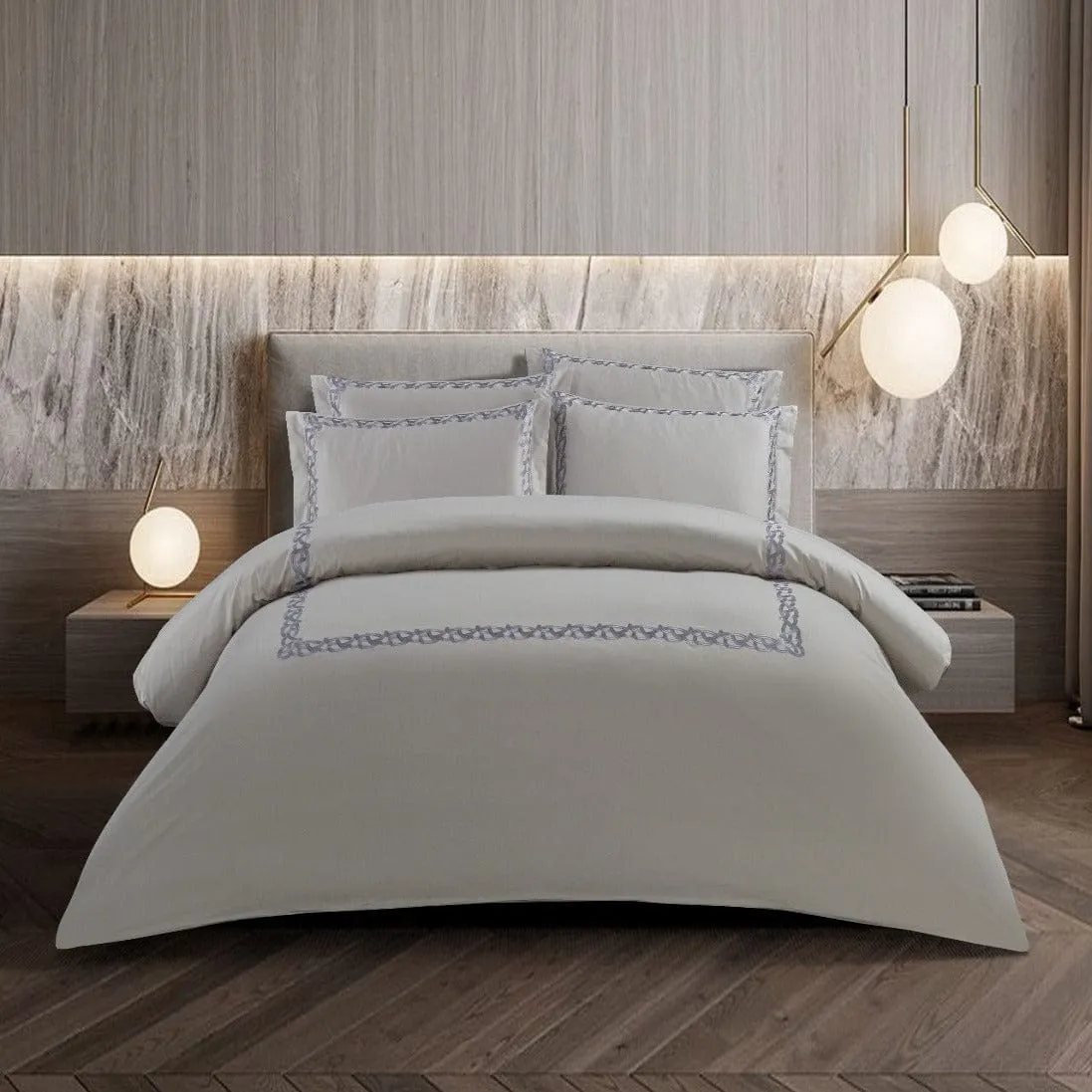 Egyptian Cotton 400 Thread Count Corda Silver Duvet Cover Set