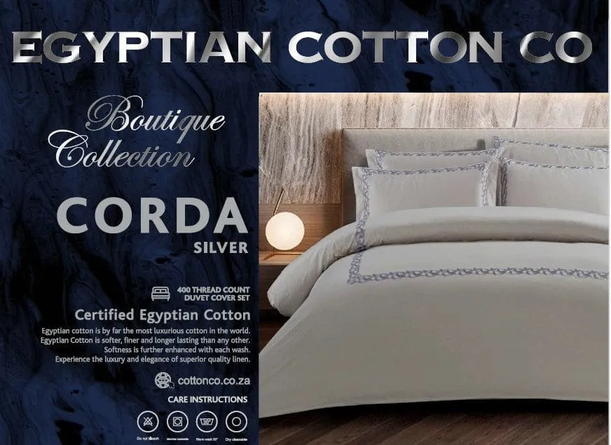 Egyptian Cotton 400 Thread Count Corda Silver Duvet Cover Set