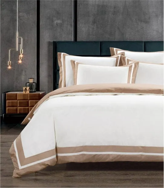 Egyptian Cotton 400 Thread Count Fiorenza Cream & Stone Duvet Cover Set