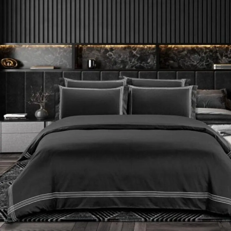 Egyptian Cotton 400 Thread Count Giorgio Black & Silver  Duvet Cover Set