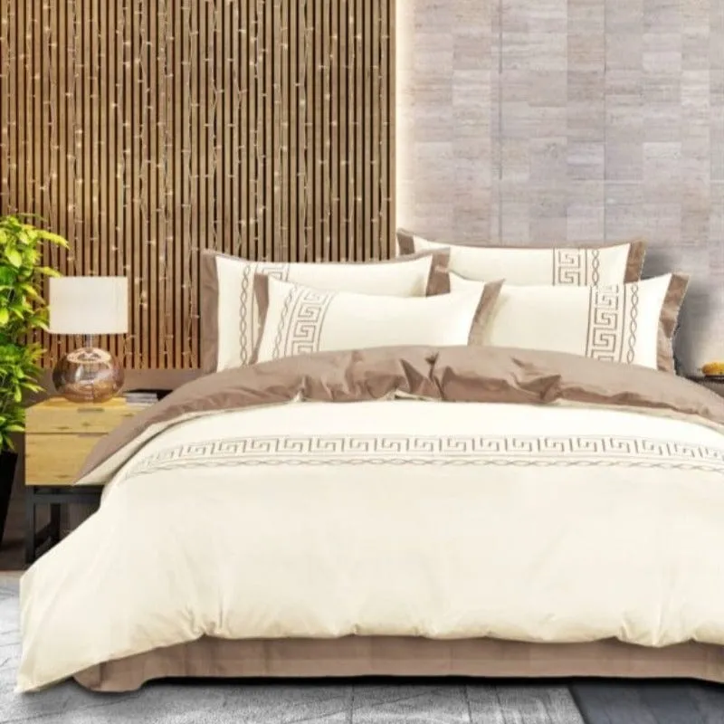 Egyptian Cotton 400 Thread Count Giorgio Cream & Stone Duvet Cover Set