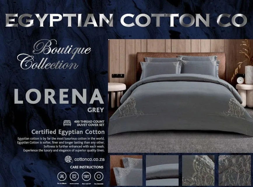Egyptian Cotton 400 Thread Count Lorena Grey Duvet Cover Set
