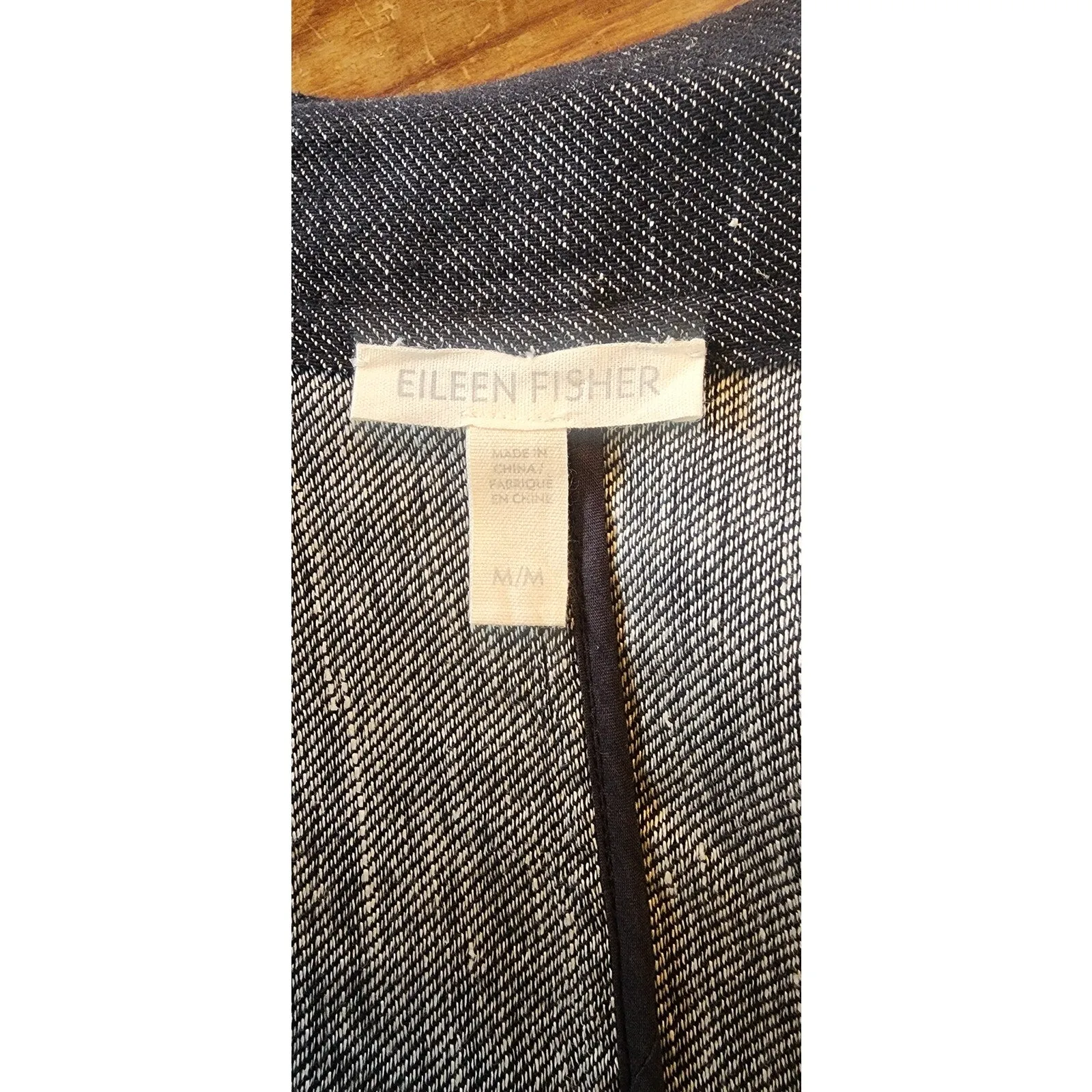 Eileen Fisher Denim Jacket Black Wash Blazer Zip & Snap
