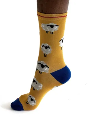 Elliot Sheep Bamboo Socks in Yellow by Thought, Size 7-11