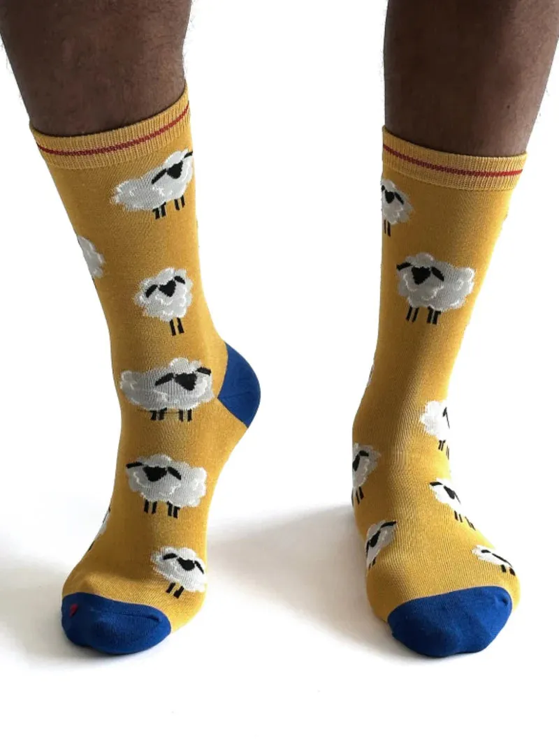 Elliot Sheep Bamboo Socks in Yellow by Thought, Size 7-11