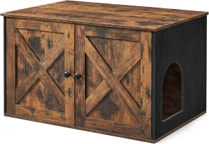 FEANDREA Cat Litter Box with Removable Divider Table Vintage Brown