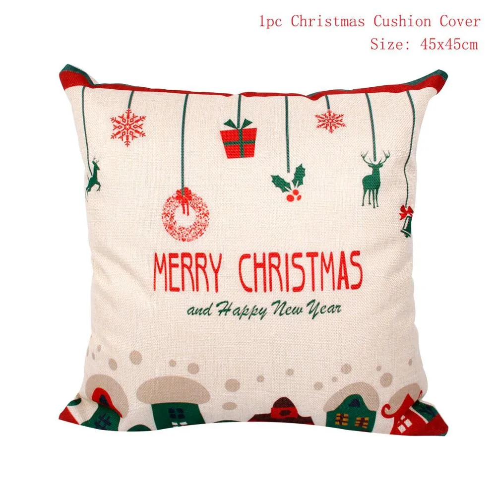 FENGRISE 45x45cm Cotton Linen Merry Christmas Cover Cushion