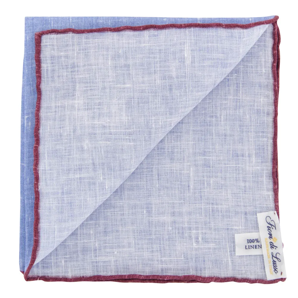 Fiori Di Lusso Blue Linen Pocket Square