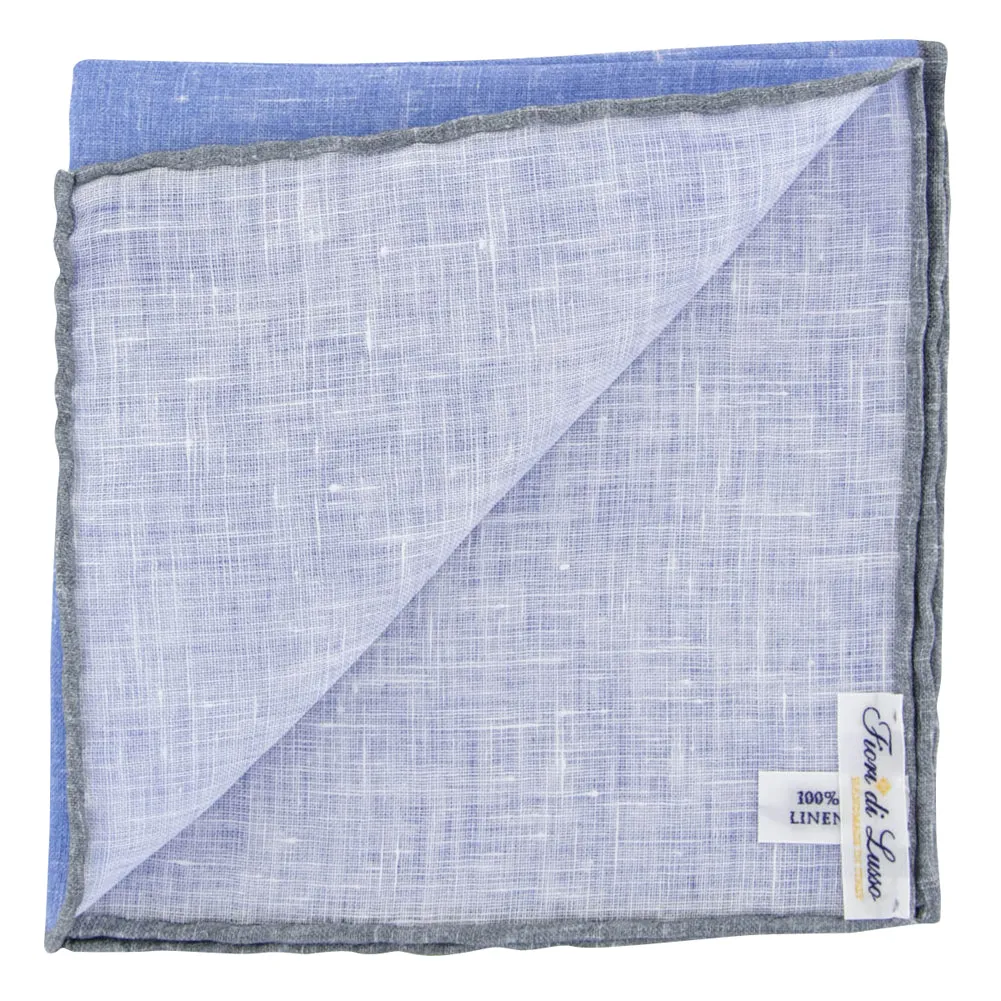 Fiori Di Lusso Blue Linen Pocket Square