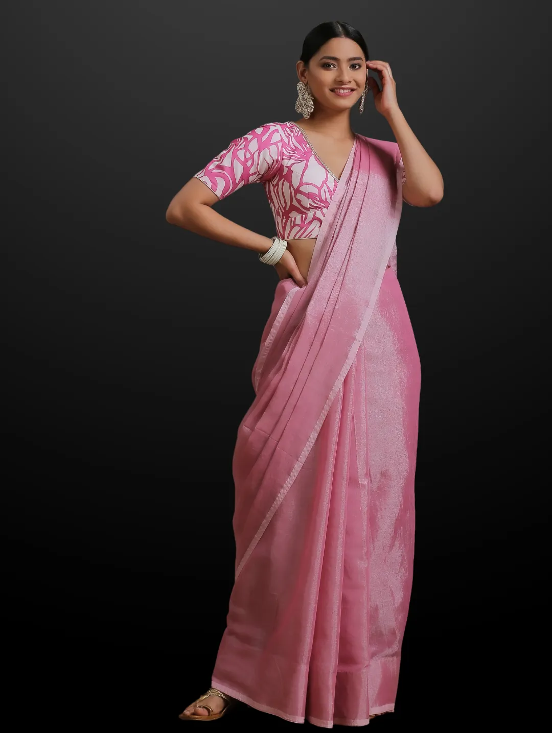 Flamingo Pink Silver Cotton Linen Saree