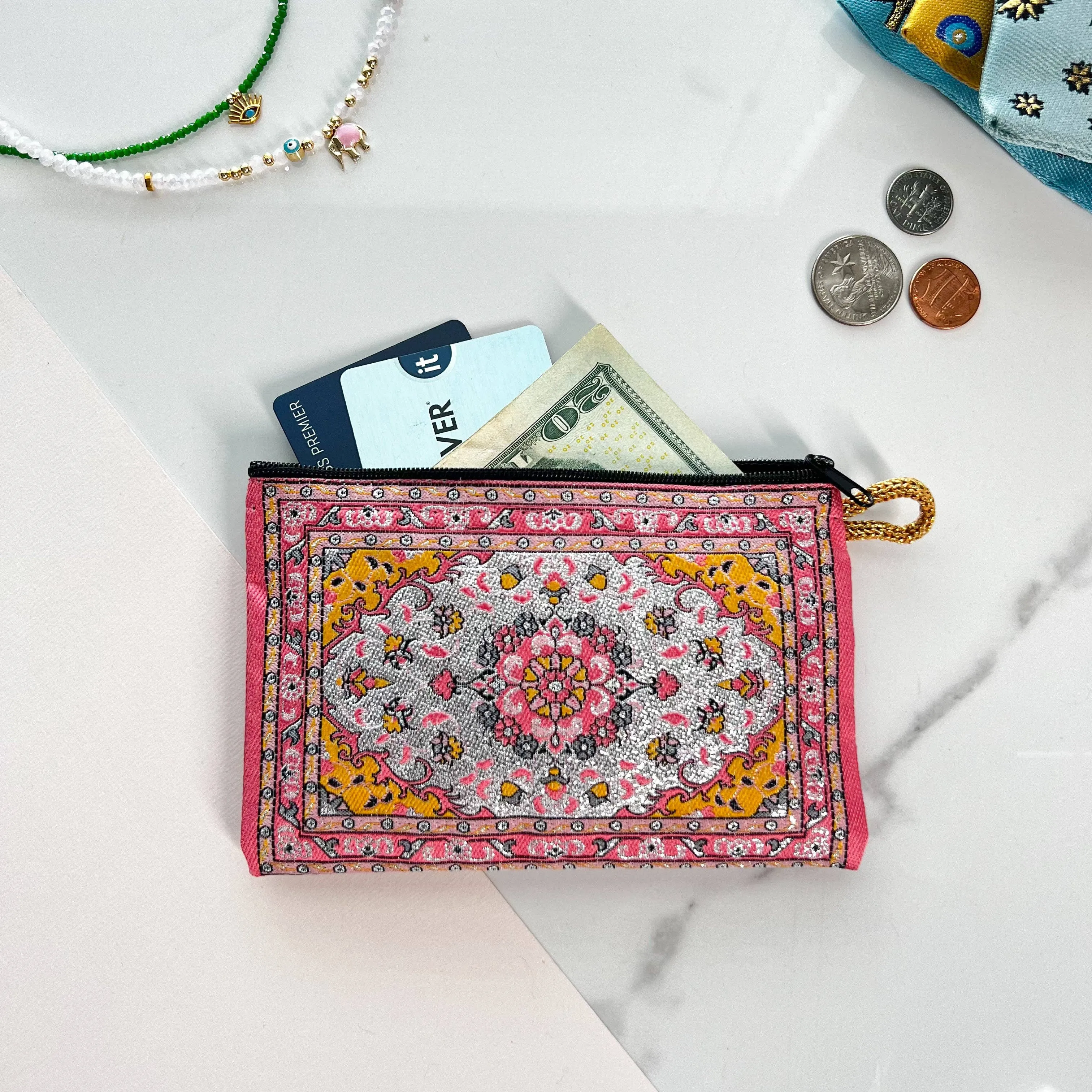 Floral Fabric Zipper Travel Pouch Coin Purse | Wallet Organizer | Handmade in Turkey |  4" x 5"