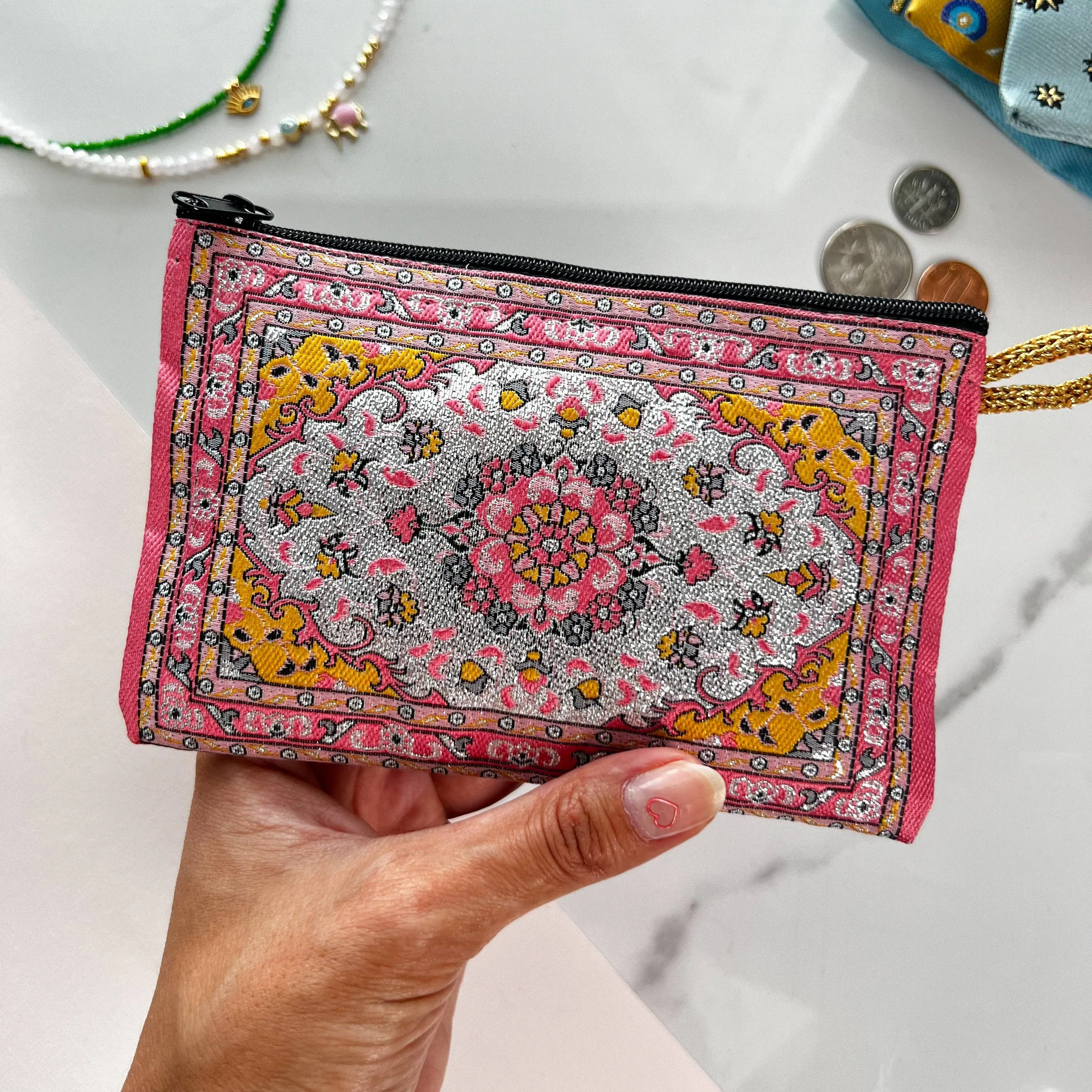 Floral Fabric Zipper Travel Pouch Coin Purse | Wallet Organizer | Handmade in Turkey |  4" x 5"