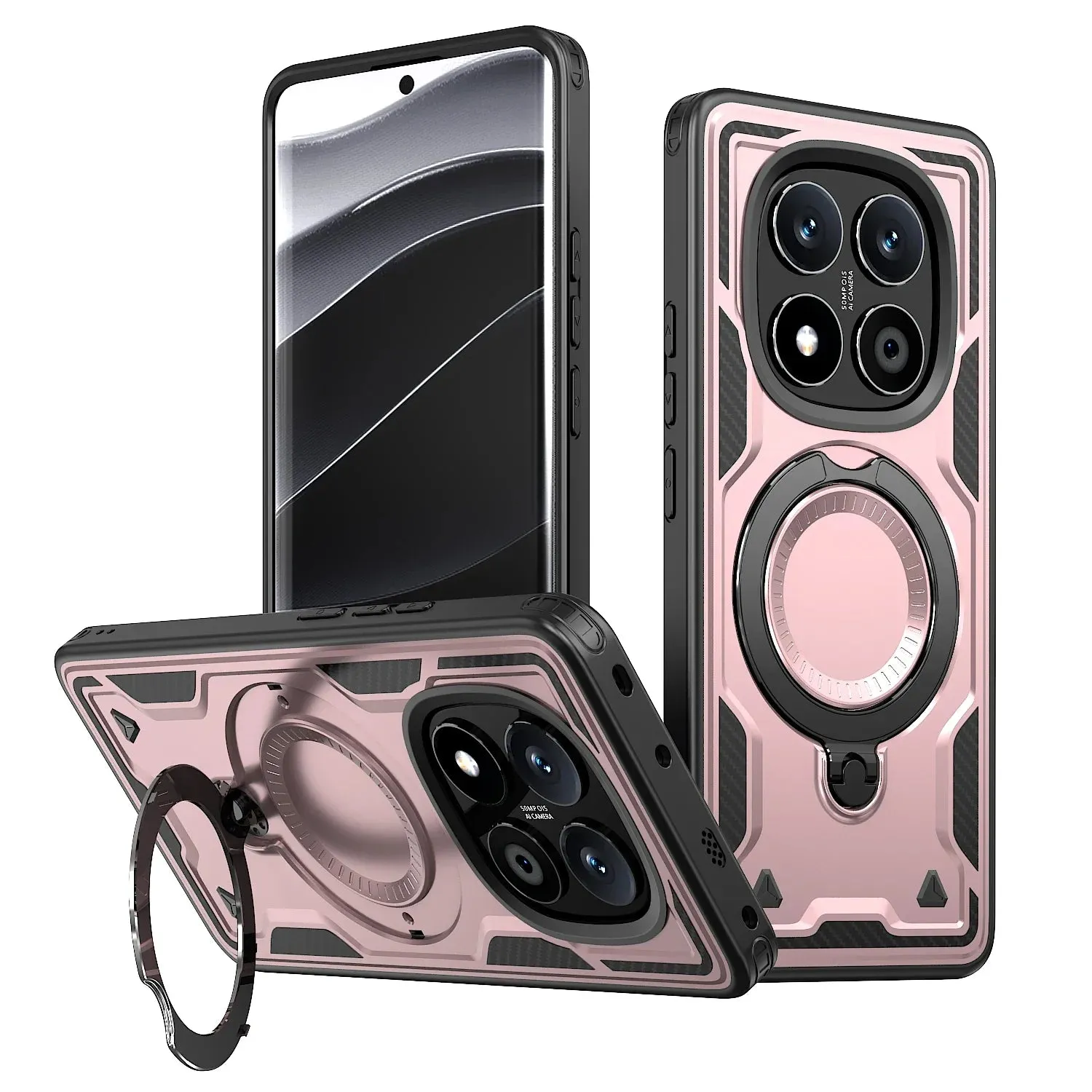 For Xiaomi Redmi Note 14 Pro Plus Case Military Armor Shockproof 360° Rotating Ring Stand TPU Frame Plastic Phone Cover Fundas