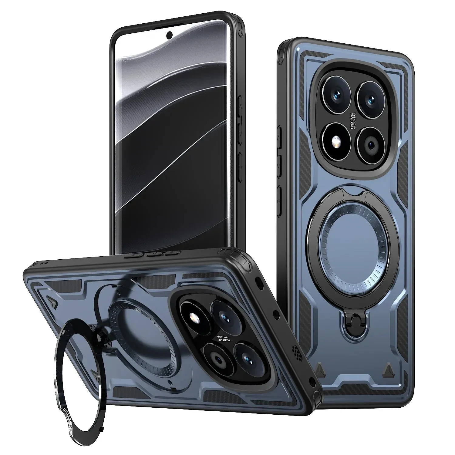 For Xiaomi Redmi Note 14 Pro Plus Case Military Armor Shockproof 360° Rotating Ring Stand TPU Frame Plastic Phone Cover Fundas