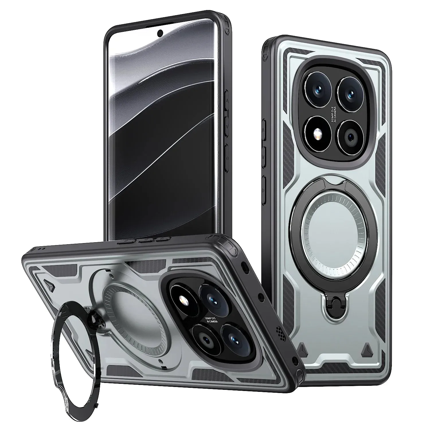 For Xiaomi Redmi Note 14 Pro Plus Case Military Armor Shockproof 360° Rotating Ring Stand TPU Frame Plastic Phone Cover Fundas