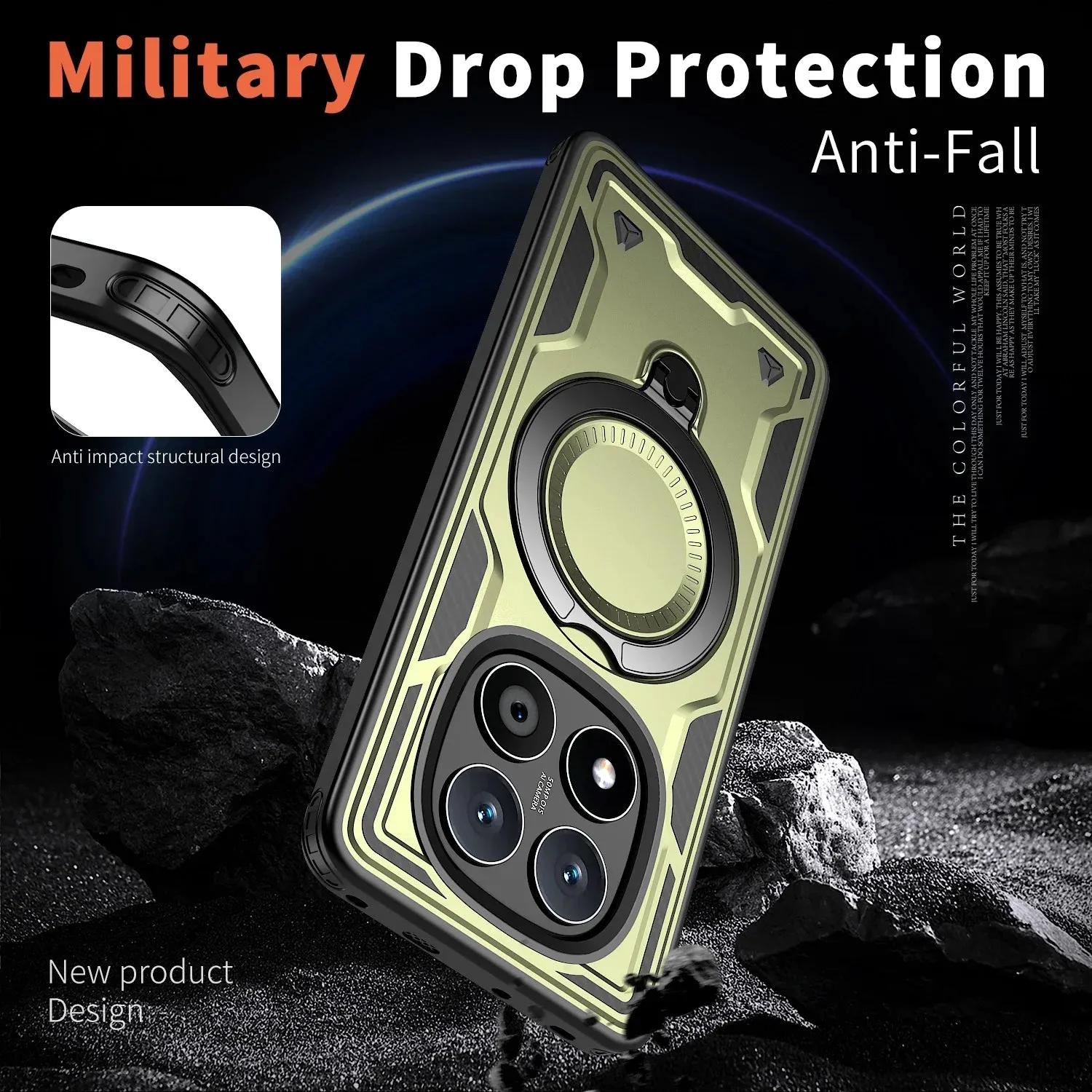 For Xiaomi Redmi Note 14 Pro Plus Case Military Armor Shockproof 360° Rotating Ring Stand TPU Frame Plastic Phone Cover Fundas