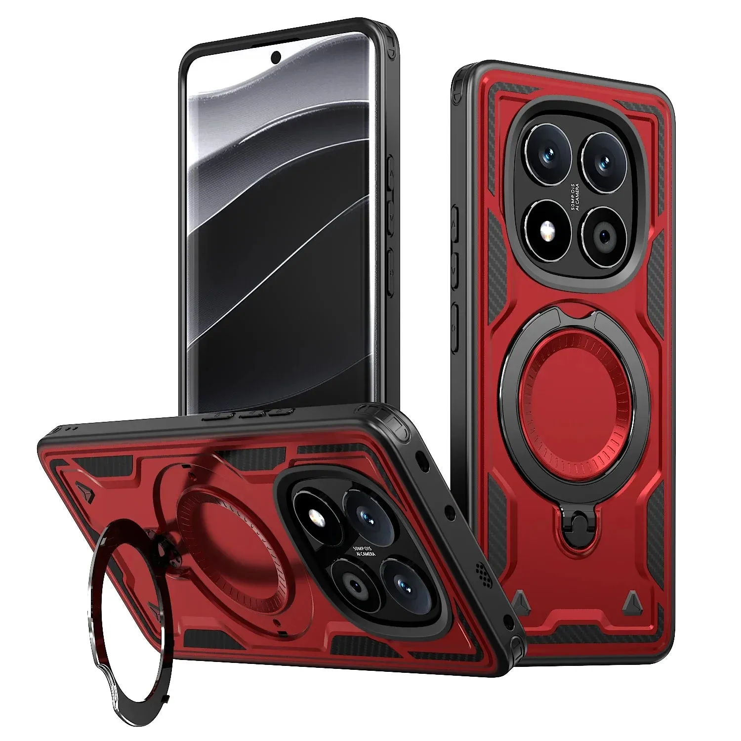 For Xiaomi Redmi Note 14 Pro Plus Case Military Armor Shockproof 360° Rotating Ring Stand TPU Frame Plastic Phone Cover Fundas