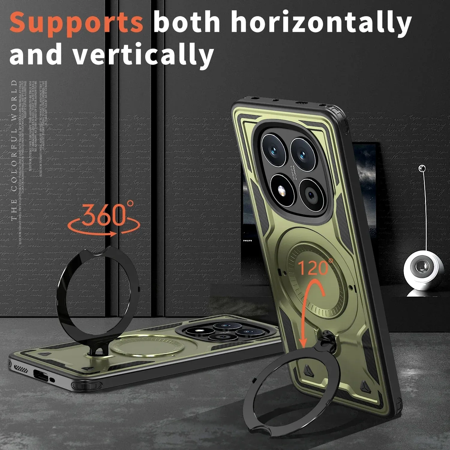 For Xiaomi Redmi Note 14 Pro Plus Case Military Armor Shockproof 360° Rotating Ring Stand TPU Frame Plastic Phone Cover Fundas